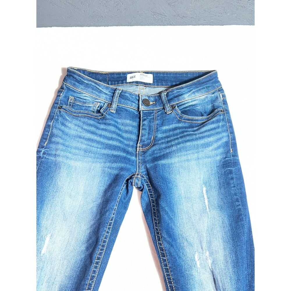 BKE Stella Bootcut Jeans Womens 27 x 31.5 Medium Wash Distressed Mid Rise Denim